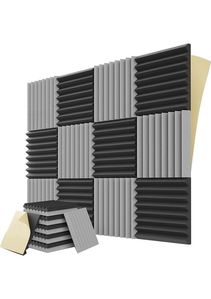 Kendi Kendine Yapışkanlı 12 Paket Ses Geçirmez Köpük Paneller 1X12X12IN Akustik Ses Geçirmez Duvar Panelleri Oyun ve Stüdyo Black &amp Gri (Yurt Dışından)
