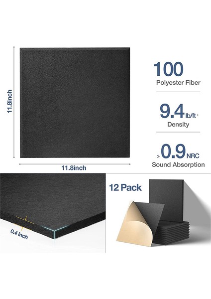 Kendinden Yapışkan Akustik Paneller 24 Paket 12 x 12 x 0 4 Inç Ses Geçirmez Dolgu Ev Için Ses Emici Panel Siyah (Yurt Dışından) fiyatları