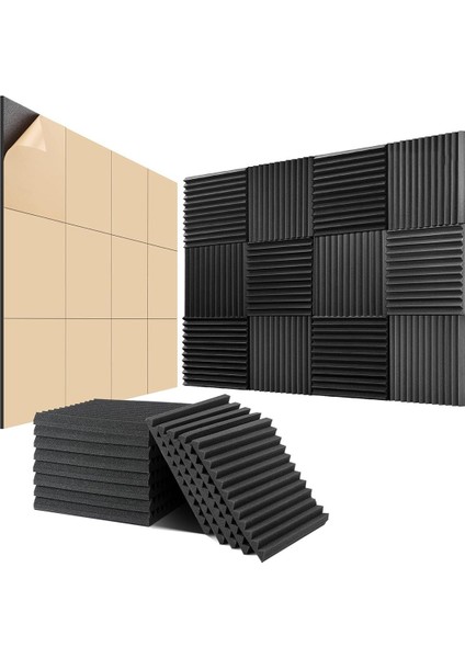 24 Paket Akustik Köpük 1 Inç x 12 Inç x 12 Inç Kendi Kendine Yapışkan Ses Geçirmez Duvar Panelleri Duvarlar Ev Stüdyo Için (Yurt Dışından)