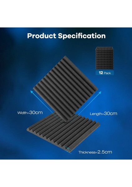 24 Paket Akustik Köpük 1 Inç x 12 Inç x 12 Inç Kendi Kendine Yapışkan Ses Geçirmez Duvar Panelleri Duvarlar Ev Stüdyo Için (Yurt Dışından) fiyatları