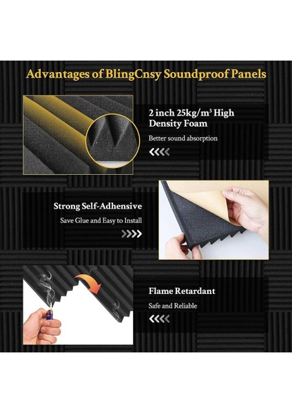 6 Paket Ses Düzeltısı Köpük Paneller 2 x 12 x 12 Inç Kendi Kendinden Yapışkan Yüksek Yoğunluklu Akustik Köpük Ses Geçirmez Duvar Panelleri (Yurt Dışından) modelleri