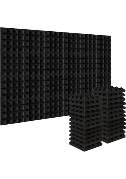 24PCS 25X25X5CM Studio Akustik Ses Geçirmez Köpük Piramit Yalıtım Ses Emme Panelleri Siyah (Yurt Dışından)