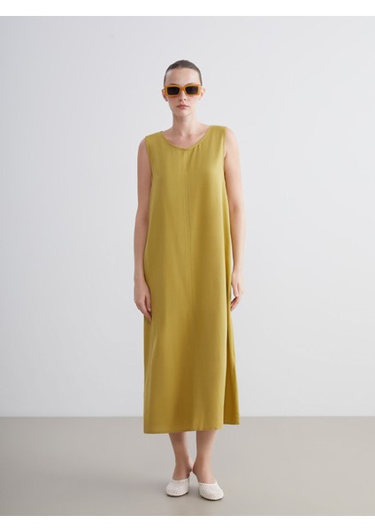 Yeni Sezon Bisiklet Yaka A Kesim Keten Karışımlı Elbise fiyatları