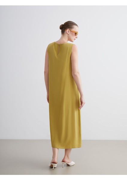 Yeni Sezon Bisiklet Yaka A Kesim Keten Karışımlı Elbise fırsatları