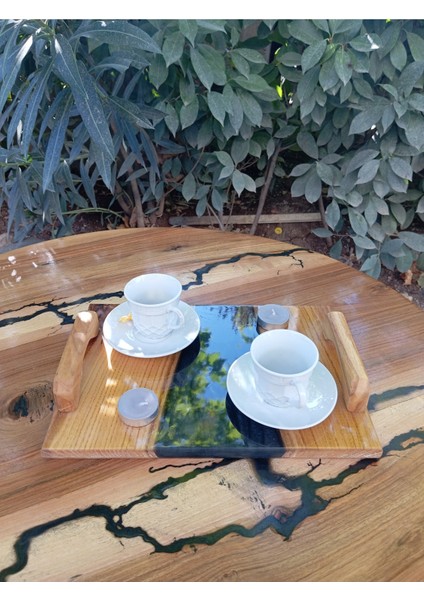 Meşe Ağacından El Yapımı Ahşap Epoksi Sunum Tepsi / Düğün/nişan - 30*23 cm - Siyah