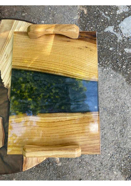 Meşe Ağacından El Yapımı Ahşap Epoksi Sunum Tepsi / Düğün/nişan - 30*23 cm - Siyah fiyatları