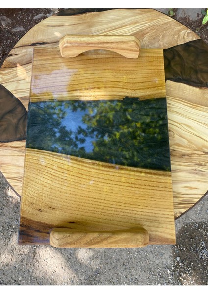 Meşe Ağacından El Yapımı Ahşap Epoksi Sunum Tepsi / Düğün/nişan - 30*23 cm - Siyah modelleri