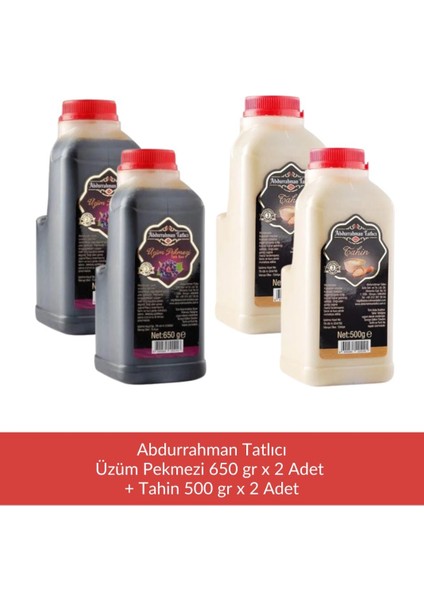 Üzüm Pekmezi 650 gr x 2 Adet + Abdurrahman Tatlıcı Tahin 500 gr x 2 Adet