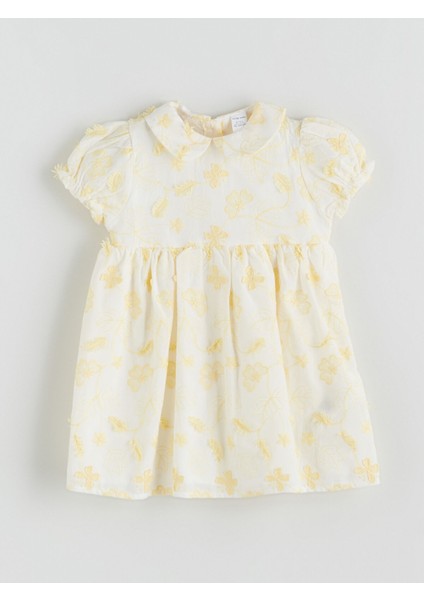 Yeni Sezon Bebe Yaka Nakışlı Kız Bebek Elbise