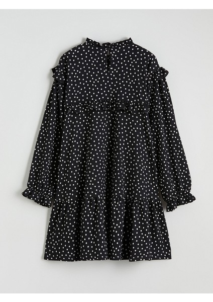 Yeni Sezon Dik Yaka Puantiyeli Kız Çocuk Elbise modelleri