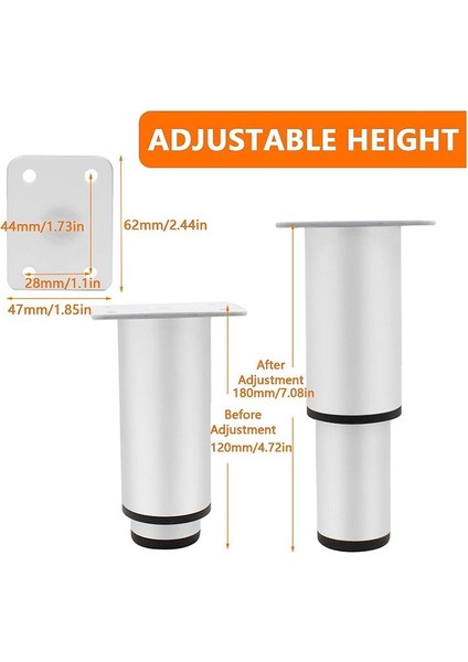 8 Adet Ayarlanabilir Mobilya Bacakları Dolap Ayak Liği Ayarlanabilir 120 mm -180 mm Kanepe Bacakları Metal Dolap Bacakları Beyaz (Yurt Dışından) fırsatları