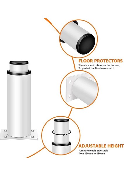 8 Adet Ayarlanabilir Mobilya Bacakları Dolap Ayak Liği Ayarlanabilir 120 mm -180 mm Kanepe Bacakları Metal Dolap Bacakları Beyaz (Yurt Dışından) indirimleri