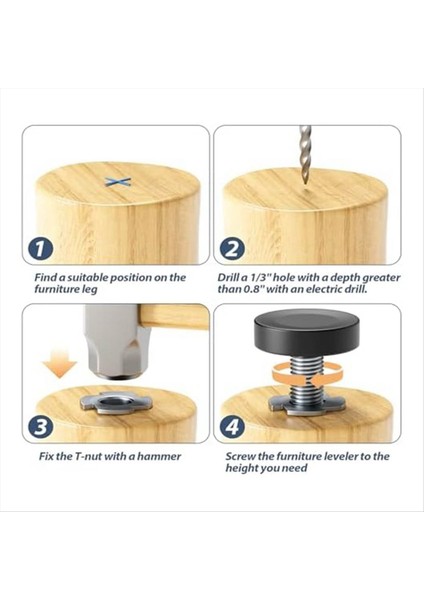 Mobilya Tespit Tespit Tespit Tesimleri 1/4in-20 Unc Iplik Ayarlanabilir Tessitler Bacak Tesvimi Tablo Ayakları Deak Için Vidalı (Yurt Dışından) modelleri