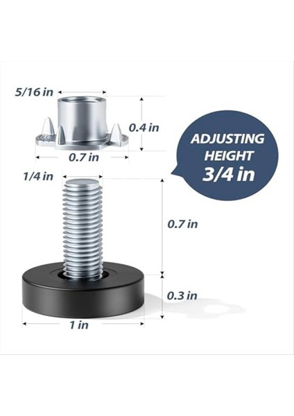 Mobilya Tespit Tespit Tespit Tesimleri 1/4in-20 Unc Iplik Ayarlanabilir Tessitler Bacak Tesvimi Tablo Ayakları Deak Için Vidalı (Yurt Dışından) fırsatları