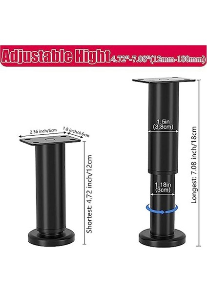 4pcs Yükseltilmiş Metal Ayarlanabilir Mobilya Bacakları 4 72-7 08 Inç Yatak Kanepesi Için Yedek Bacaklar Kanepe Şifoniyer Tablo B (Yurt Dışından) fiyatları