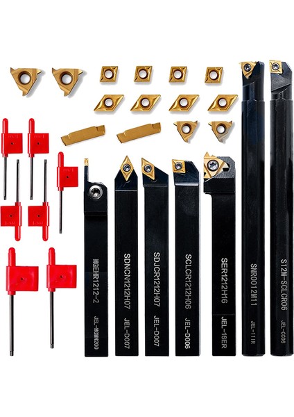 Torna Iplik Aracı Seti 21 Parça - 7 Pcs 1/2inch Dönüş Shank Sıkıcı Çubuklar 14 Pc ile Endekslenebilir Karbür Ekler B (Yurt Dışından)