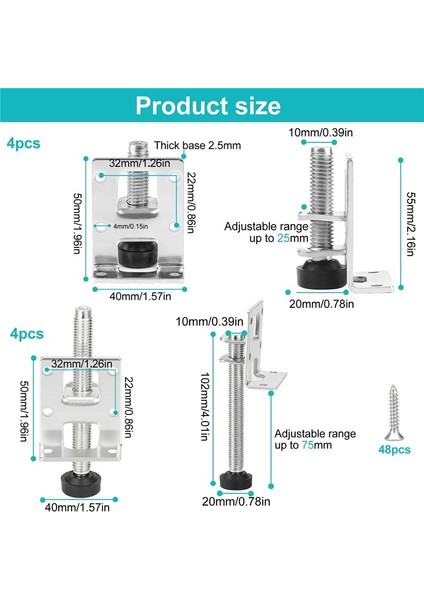 8 Adet Ayarlanabilir Mobilya Ayakları Kiti 55/102 mm Ağır Hizmet Tipi Mobilya Tesviye Ayakları Veya Mobilya Masa Raflar (Yurt Dışından) indirimleri