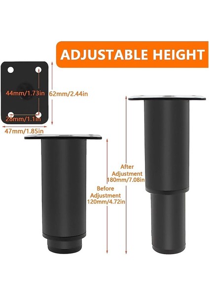 8 Adet Ayarlanabilir Mobilya Bacakları Dolap Ayak Liği Ayarlanabilir 120 mm -180 mm Kanepe Bacakları Metal Dolap Bacakları Siyah (Yurt Dışından) fiyatları