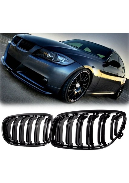 Araba Grille Grill Front Böbrek Parlak 2 Hat Çift Çift Bmw 3 Serisi E90 E91 2009 2010 2011 Araba Stilini (Yurt Dışından) indirimleri