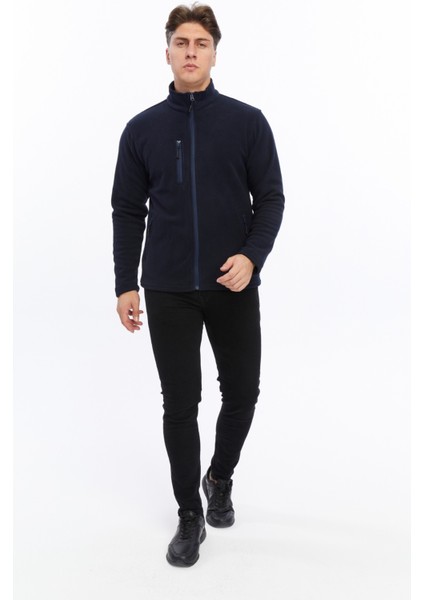 Erkek Polar Ceket Tam Fermuarlı 3 Cepli Lacivert