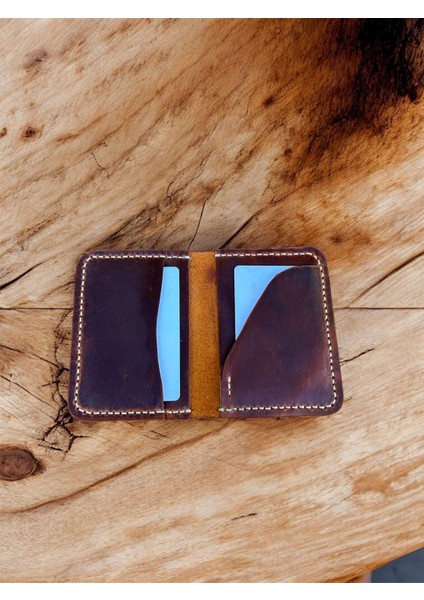 Liberta El Yapımı Hakiki Gerçek Deri Kadın Erkek Kart Cüzdanı Taba Rengi
