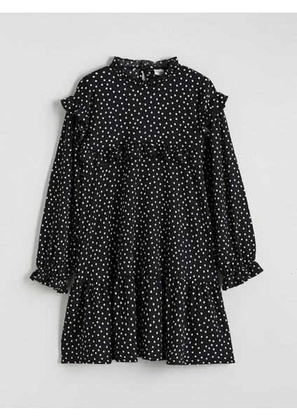 Yeni Sezon Dik Yaka Puantiyeli Kız Çocuk Elbise