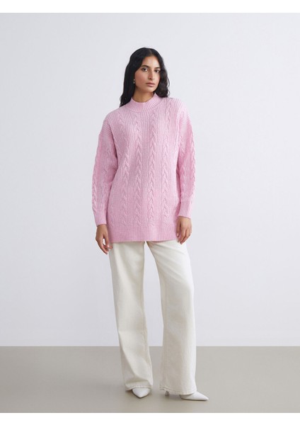 Yeni Sezon Dik Yaka Kendinden Desenli Kadın Triko Tunik fiyatları