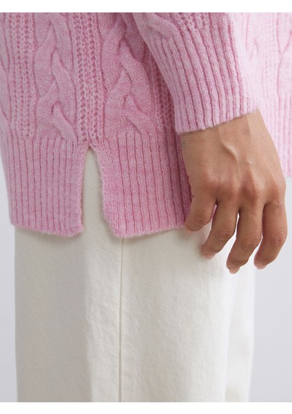 Yeni Sezon Dik Yaka Kendinden Desenli Kadın Triko Tunik modelleri