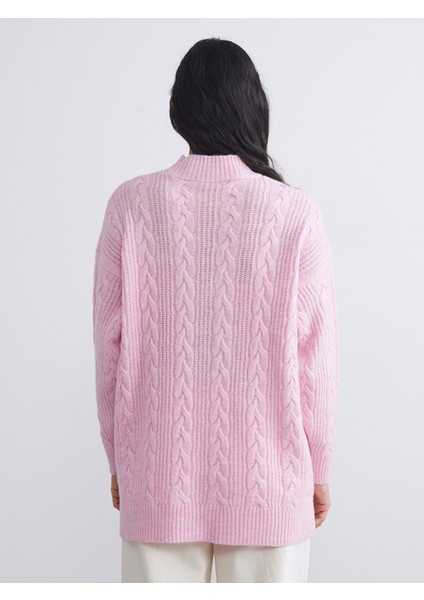 Yeni Sezon Dik Yaka Kendinden Desenli Kadın Triko Tunik fırsatları