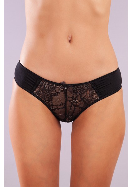 Golshan Gala Slip, Kadın Dantelli Siyah Külot