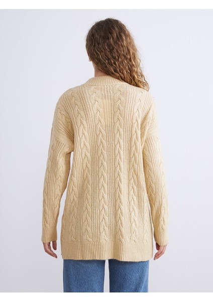 Yeni Sezon Dik Yaka Kendinden Desenli Kadın Triko Tunik fırsatları