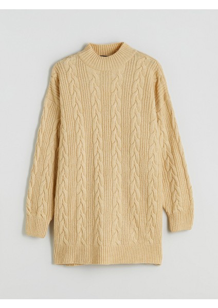 Yeni Sezon Dik Yaka Kendinden Desenli Kadın Triko Tunik indirimleri