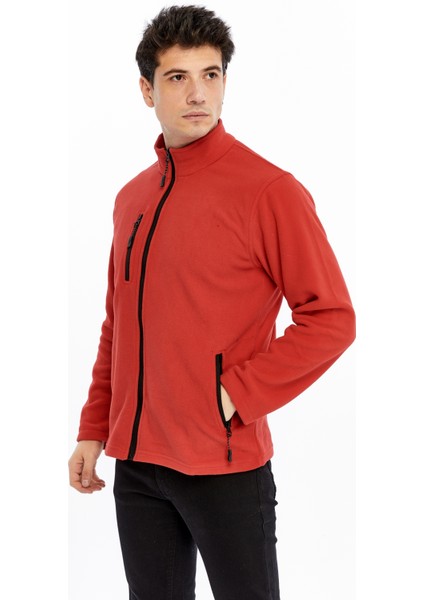 Erkek Polar Ceket Tam Fermuarlı 3 Cepli Kırmızı Reçme