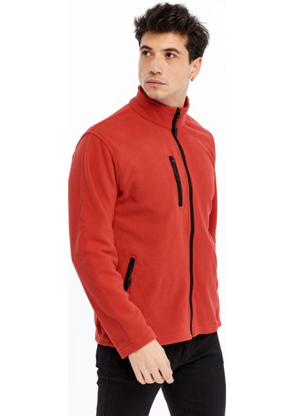 Erkek Polar Ceket Tam Fermuarlı 3 Cepli Kırmızı Reçme