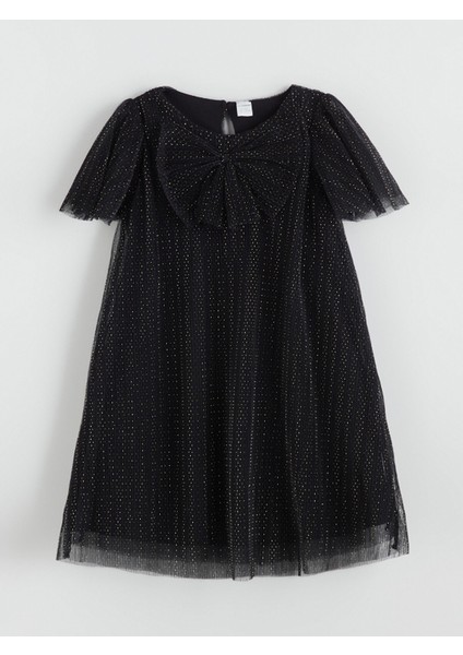 Yeni Sezon Bisiklet Yaka Kurdele Detaylı Kız Çocuk Elbise