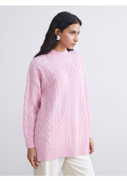 Yeni Sezon Dik Yaka Kendinden Desenli Kadın Triko Tunik