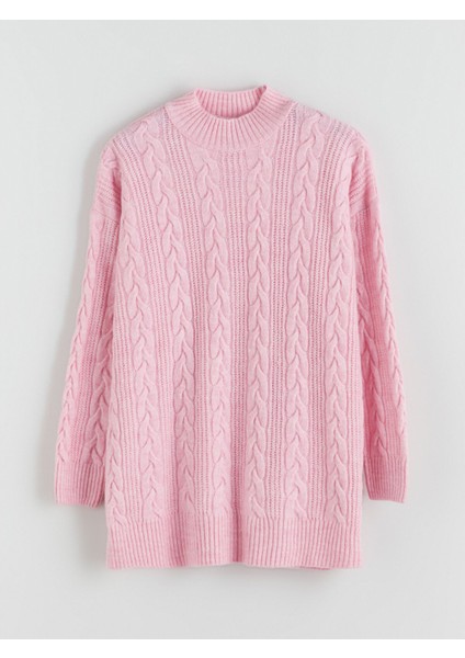 Yeni Sezon Dik Yaka Kendinden Desenli Kadın Triko Tunik indirimleri