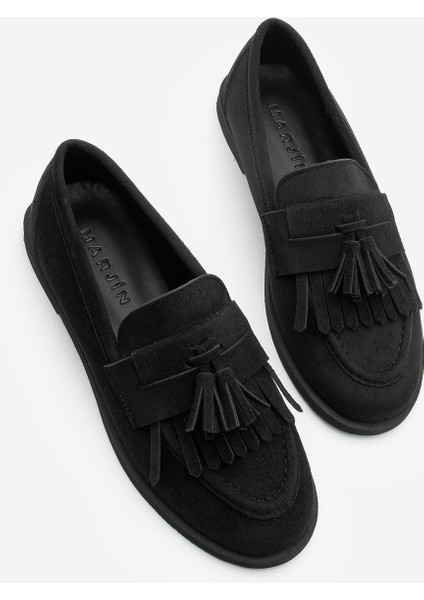 Kadın Loafer Püsküllü Günlük Ayakkabı Petlin Siyah Süet