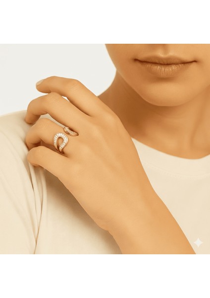 Kadın Xuping Çelik Yüzük - Baget Kesim Beyaz Zirkon Taşlı - Altın Renk - Ayarlanabilir Ölçü modelleri