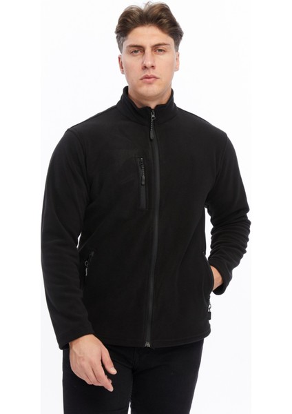 Erkek Polar Ceket Tam Fermuarlı 3 Cepli Siyah Etek Reçme