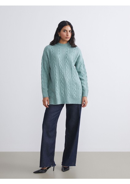 Yeni Sezon Dik Yaka Kendinden Desenli Kadın Triko Tunik fiyatları