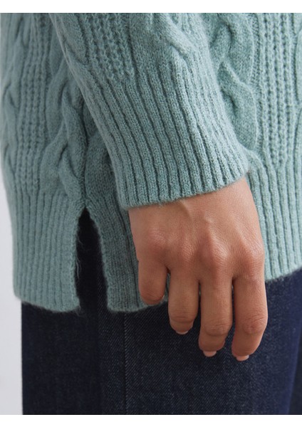 Yeni Sezon Dik Yaka Kendinden Desenli Kadın Triko Tunik modelleri