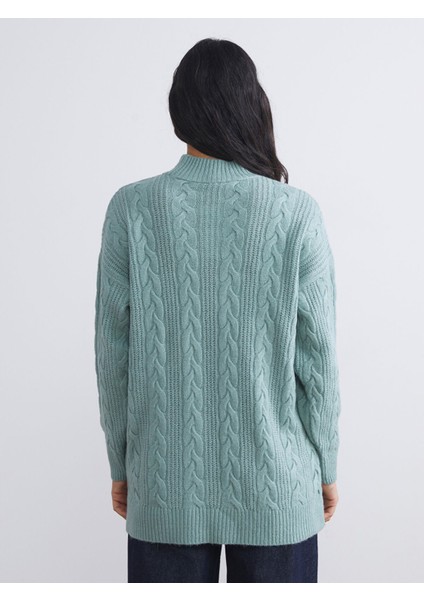 Yeni Sezon Dik Yaka Kendinden Desenli Kadın Triko Tunik fırsatları