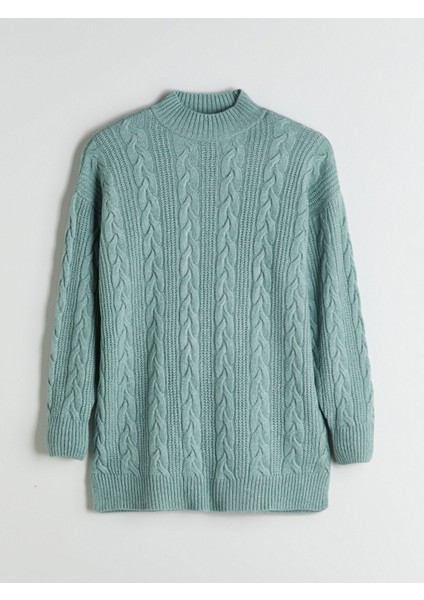 Yeni Sezon Dik Yaka Kendinden Desenli Kadın Triko Tunik indirimleri