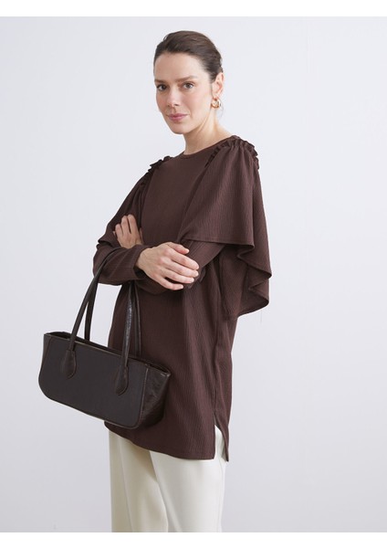 Yeni Sezon Bisiklet Yaka Fırfırlı Kadın Tunik