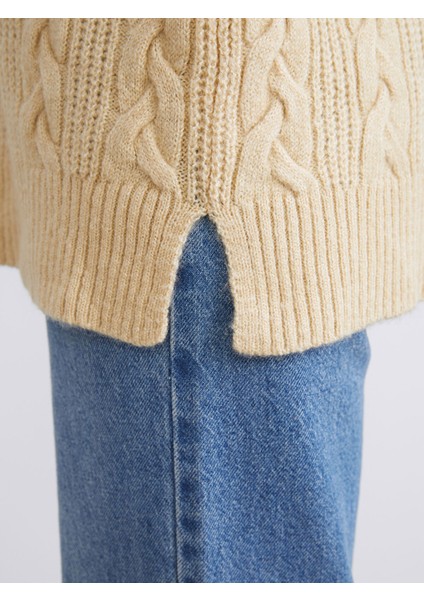 Yeni Sezon Dik Yaka Kendinden Desenli Kadın Triko Tunik modelleri