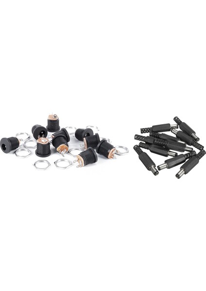 10PCS 5 5x2 1mm Erkek Lehim Dc Namlu Uç Fiş Dc Dc Güç Kaynağı LED Işıklar Için Düz Konnektörler Siyah ve 10 Pcs 3-Terminal Lehimleme Kadın Güç Kriko Dc Soket (Yurt Dışından)
