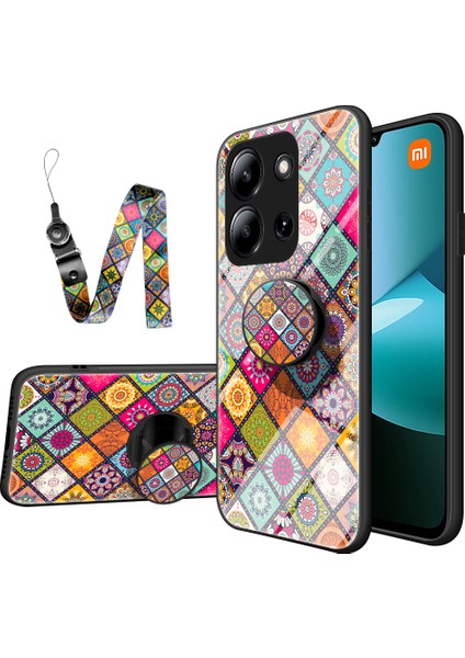 Xiaomi Redmi 15C Kılıf Destek Standı Etnik Desenli Temperli Cam Telefon Kılıfı ve Kayışı (Yurt Dışından)