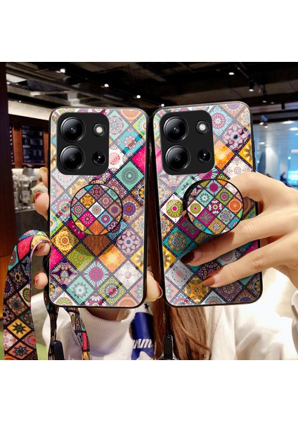 Xiaomi Redmi 15C Kılıf Destek Standı Etnik Desenli Temperli Cam Telefon Kılıfı ve Kayışı (Yurt Dışından) modelleri