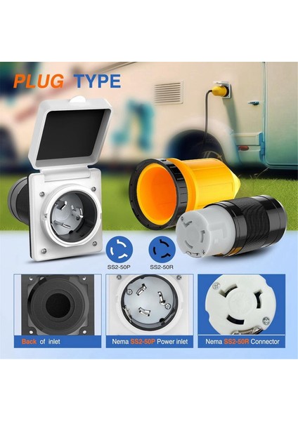 50AMP Rv Güç Giriş Outlet Shore Güç Kiti W/boot Kablosu Koruyucusu 125/250V Nema SS2-50P SS2-50R Twist Kilit Erkek Kadın (Yurt Dışından) indirimleri
